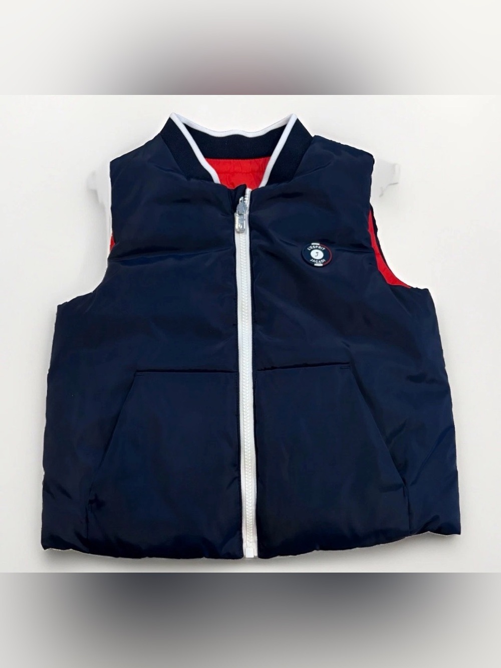 Jacadi Paris Puffer Vest Infant Size 24M Reversible Like New Navy Blue Red Fall